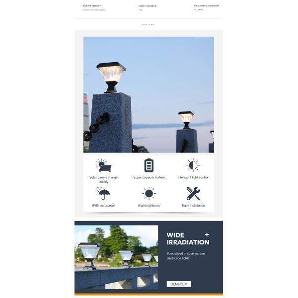 Lámpara solar del pilar de la prenda impermeable Ip65 para la decoración al aire libre del jardín