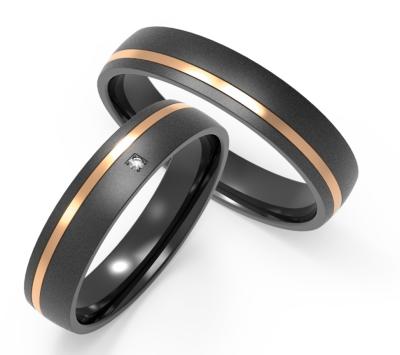 anneau en zircon incrusté en titane noir pour les couples