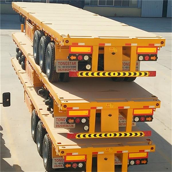 Three Axles Flat Bed Semi Trailer For 20ft / 40ft Container 12 Twist Container Lock