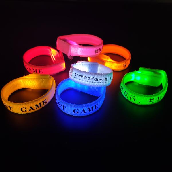 Custom Offset Printing Nylon Flashing LED Bracelets Glow in Dark for Events Concerts