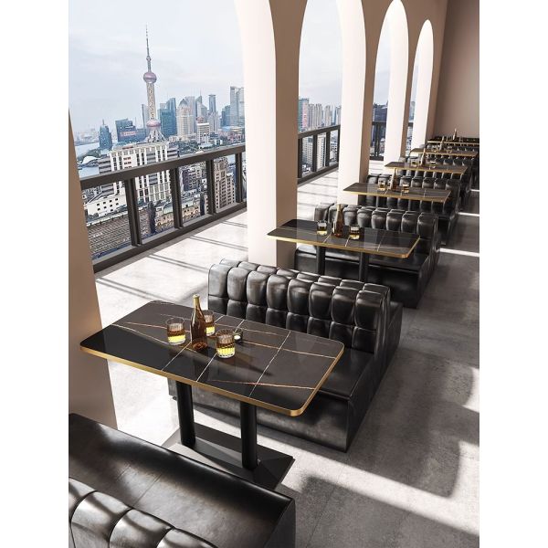 Custom Made Light Luxury Night Club bar Pub Restaurant U Shape Sofa and Dining Table Combination Furniture