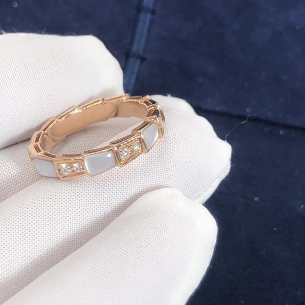 Elegant  18K Gold Diamonds Serpenti Viper Ring Diamond With White MOP Ring Yellow Gold White Gold