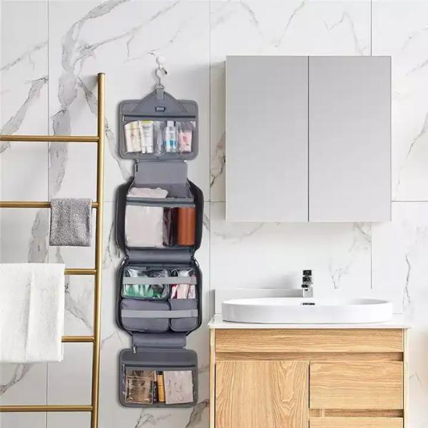 Portable Hanging Dopp Kit Custom Cosmetic Bag Rectangle Silk Screen Print