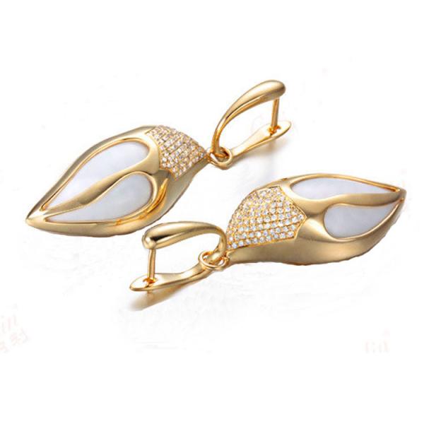 Hot Sale 18K Yellow Daimonds White Agate Drop Dangle Earrings for Women Gift ( GDE024)