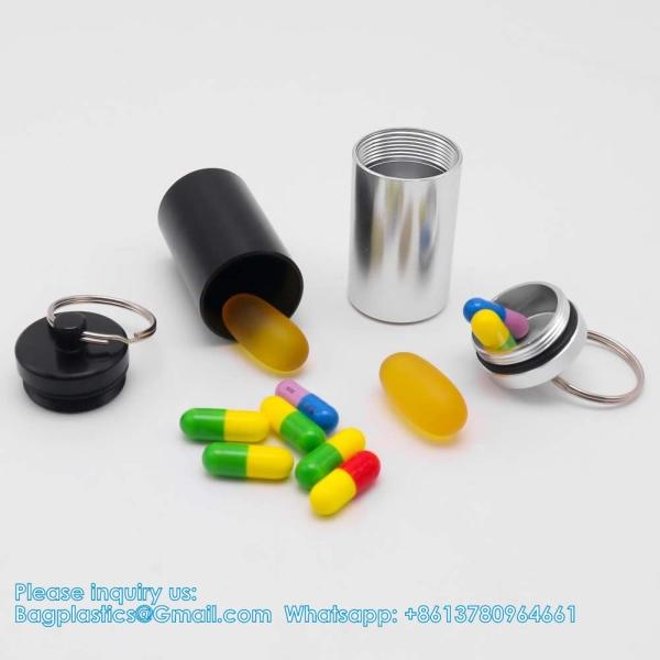 Keychain Pill Holder (5 Pack), Aluminum Waterproof Portable Small Travel Medicine Bottle Case Box Container For Purse