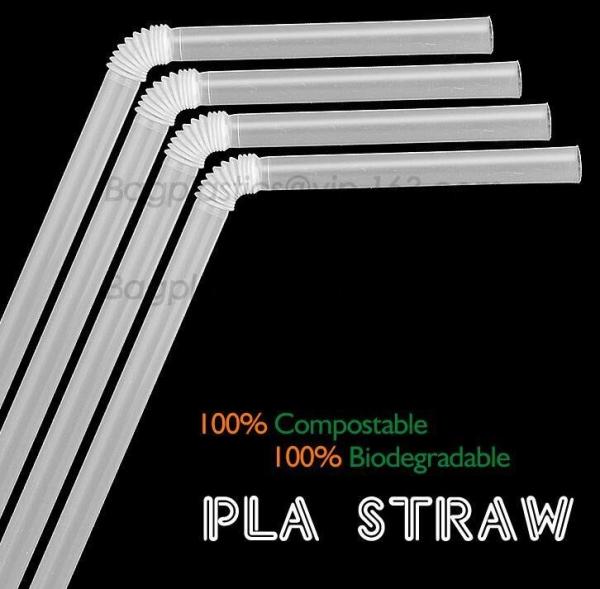 PLA Plant Based, Individual Wrap, Cocktail Drinking Straw, Eco Friendly, Corn Starch, Flexi, Spoon, Fork, Cultery