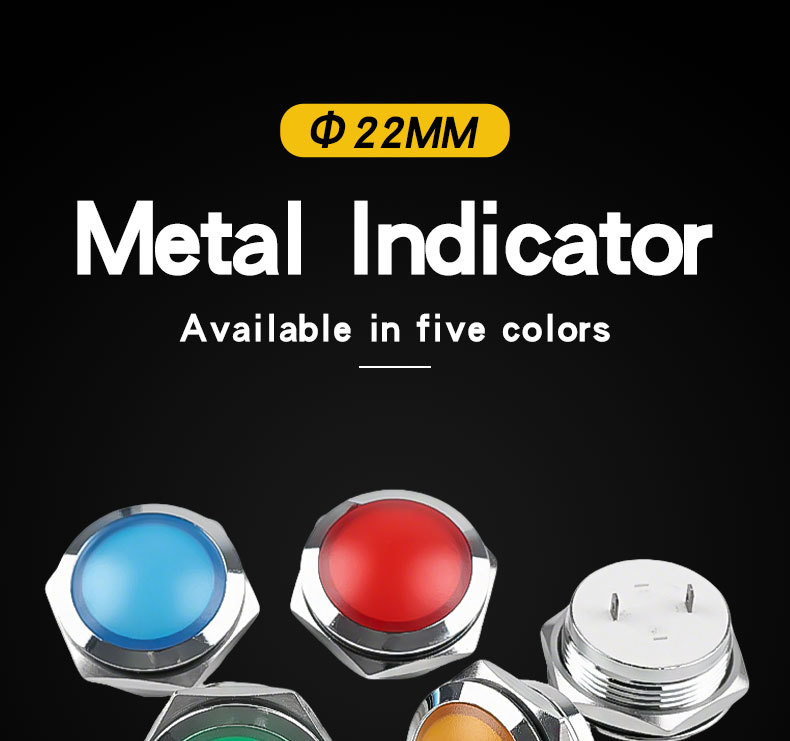 22mm Metal Indicator Light Short Spherical Crystal Finish Waterproof Welding Foot Soft-Light LED 12V 24V Red Yellow Blue