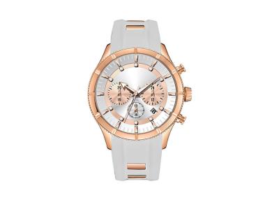 Screw Crown Stainless Steel Wrist Watch , Waterproof Quartz Watch Womens Silicone Strap