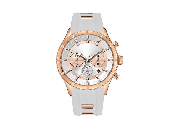 Screw Crown Stainless Steel Wrist Watch , Waterproof Quartz Watch Womens Silicone Strap