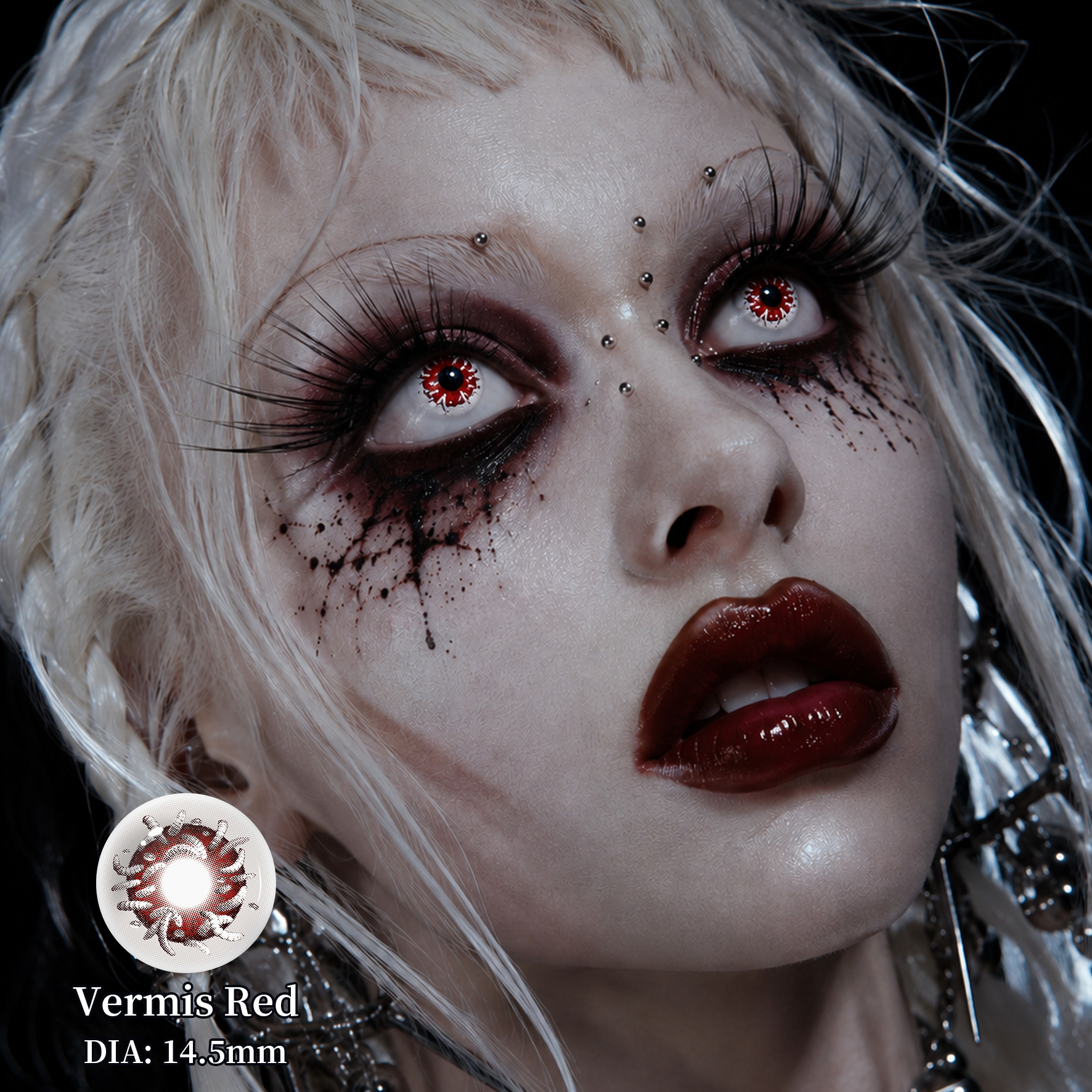 MILLCREEK Vermis Red 14.5mm SFX Contact Lenses with 40% Water Content and Yearly Lifespan for Horror Cosplay