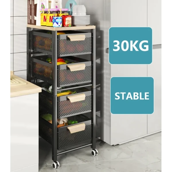 6 Tier Kitchen Metal Rolling Basket Utility Cart Storage Stand Fruit Vegetable Snack Organizer Shelf for Home