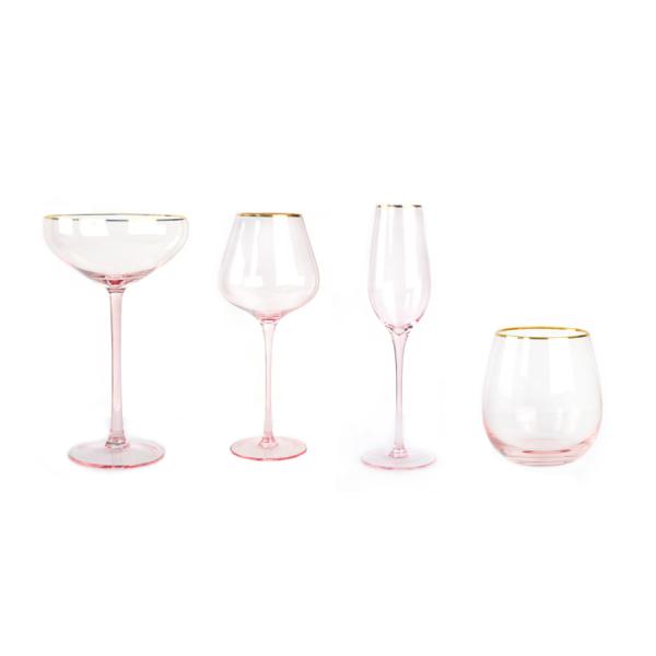 Gold Rim Pink Crystal Wine Glass For Holiday Party