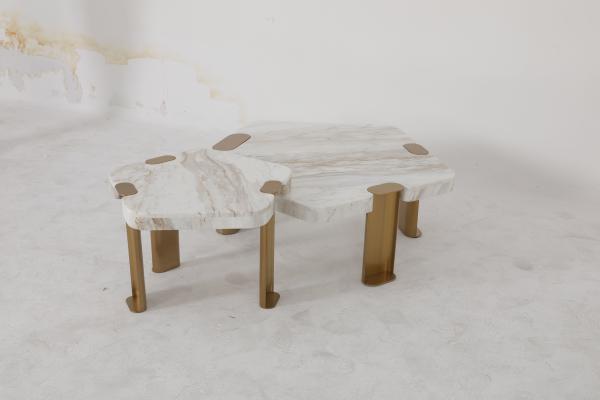 Delicate Brushed Gold Stainless Steel Coffee Tea Table With Marble Table Top
