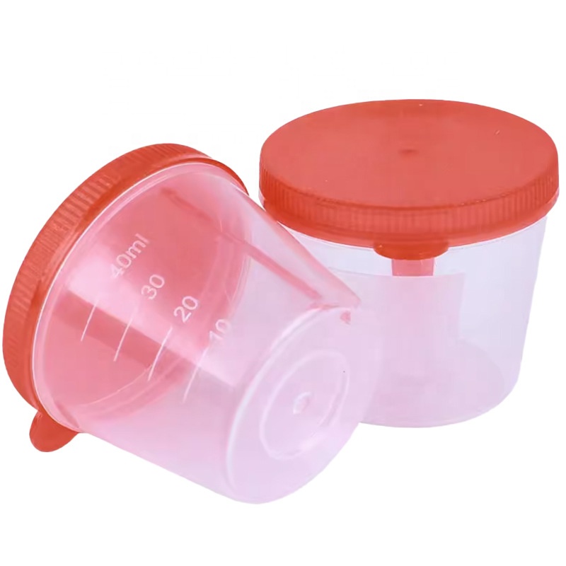 100pcs/bag 40ml Disposable Plastic Urine Collection Cup Lid Manual-Flip-Top Stool Sampling Cup Graduated Marks Sputum Cup