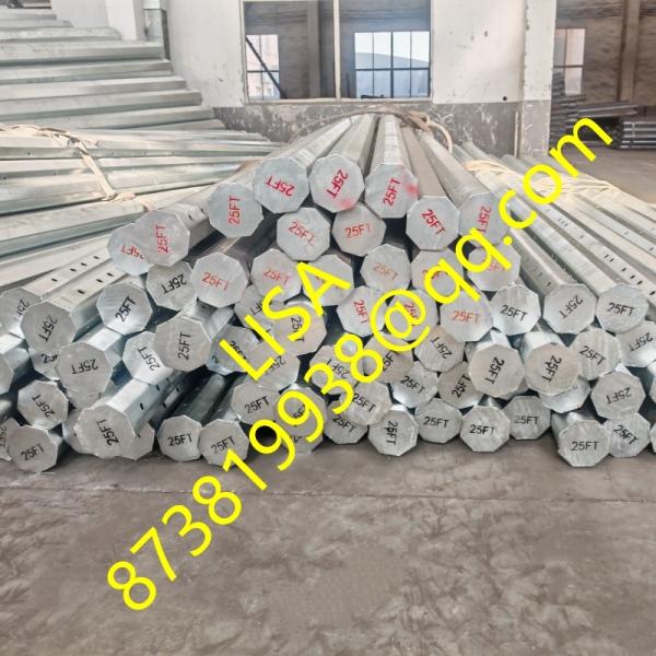 Philippines 25FT Steel Pole 300KGF Octagonal Hot Dip Galvanized Min 86 Microns Coating Thickness Embedded Distribution Utility Steel Poles
