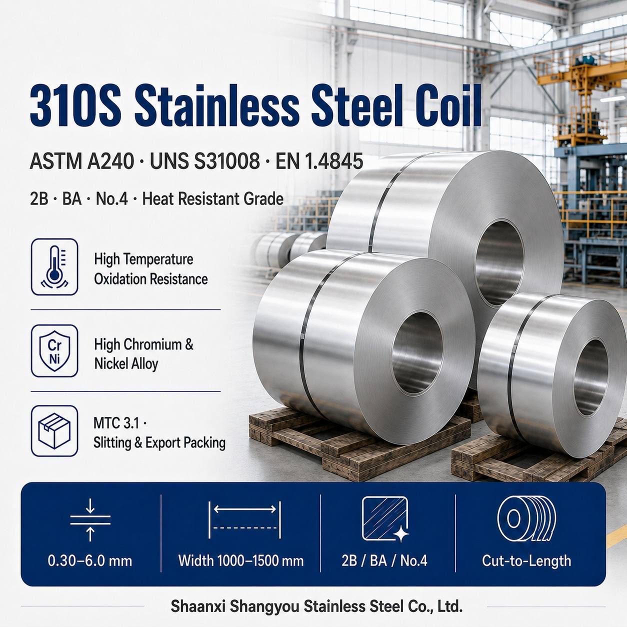 310S Stainless Steel Coil for High Temperature Applications and Oxidation Resistance  ASTM A240