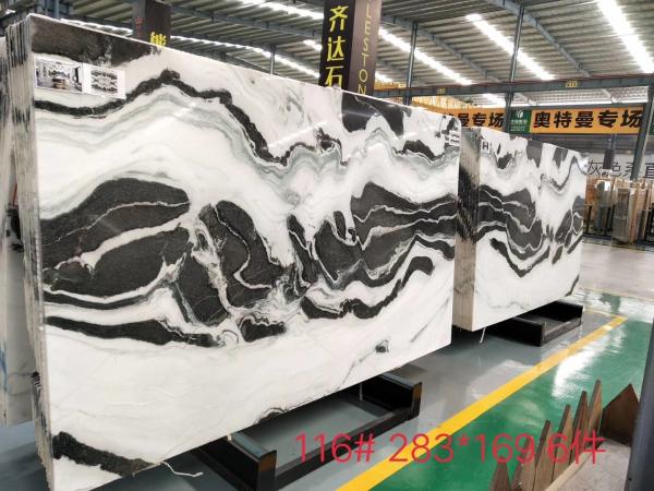 Panda White Natural Marble Tile For Flooring Layout , Book Matched Marble Stone Tile