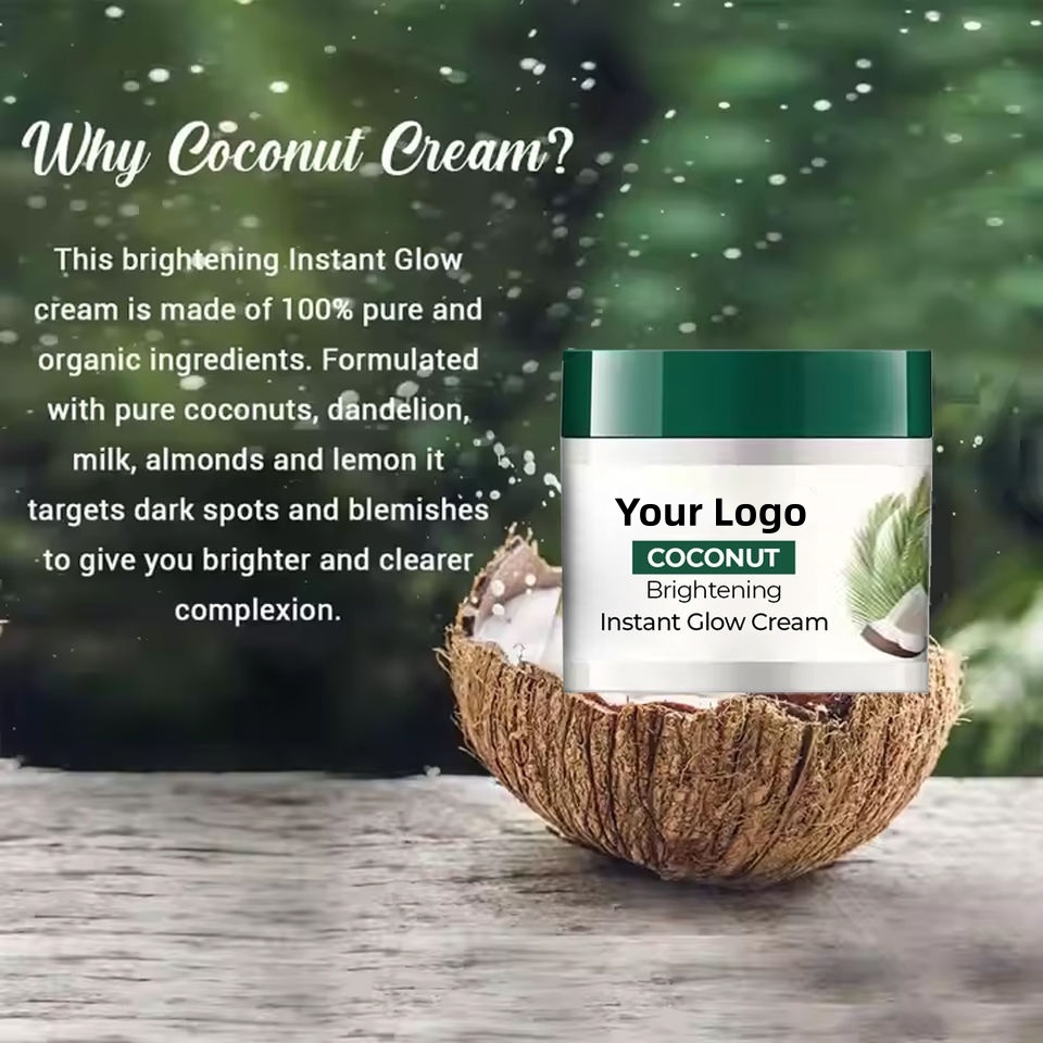 OEM ODM Organic Pure face cream Private Label Skin Care Coconut Whitening face cream Dark Skin Facial Moisturizer