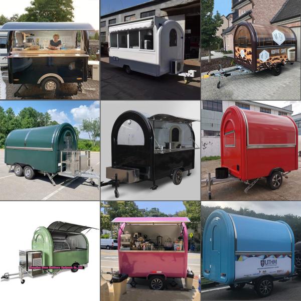 Vacuum Tyre Mobile Food Carts with Grilled Sausage Machine and Stainless Steel Design