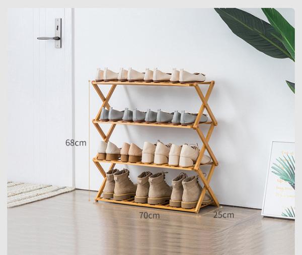 Foldable Wooden Bamboo Panel Shoe Rack Furniture 3 Tier