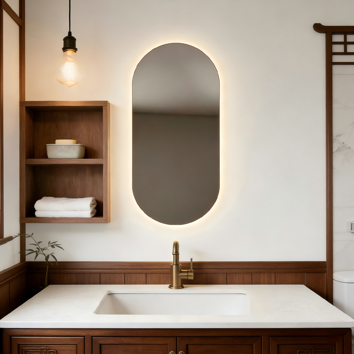 Kingstin Minimalist Frameless Oval LED Backlit Bathroom Mirror | Motion Sensor & Anti-Fog