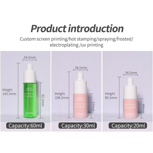 Logotipo personalizado Envase de cuidado de la piel de plástico de lujo 20ml 30ml 60ml 1oz Serum de cara plana helado Goteador de aceite esencial Botella negra