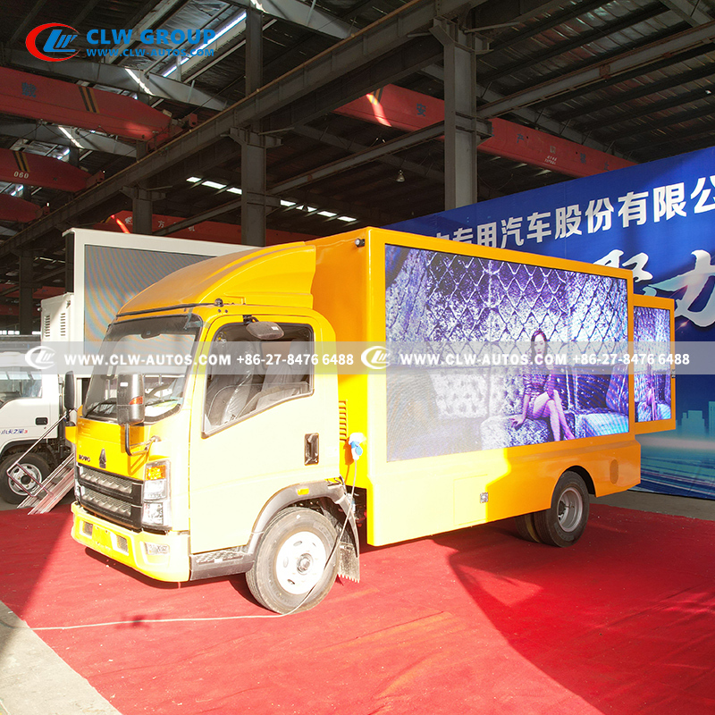 Sinotruk HOWO 4x2 LED Billboard Truck with Triple-Side P4/P5 LED Screens, Hydraulic Liftable Screens, and Foldable Stage