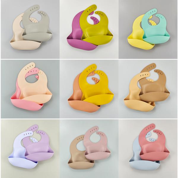 Printed Soft Baby Silicone Bib With Food Catcher BPA Free 300*23cm