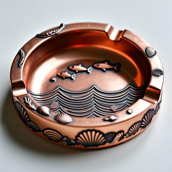 Custom Antique Copper Metallic Ashtray With Oceanic Design Stylish Durable