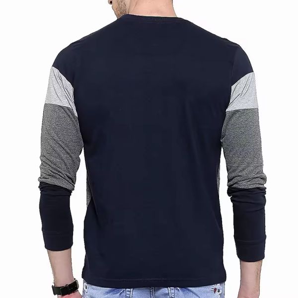 Men's Autumn and Winter Men's Large Size Round Neck Color Blocked Pullover Thin Long Sleeved T-shirt