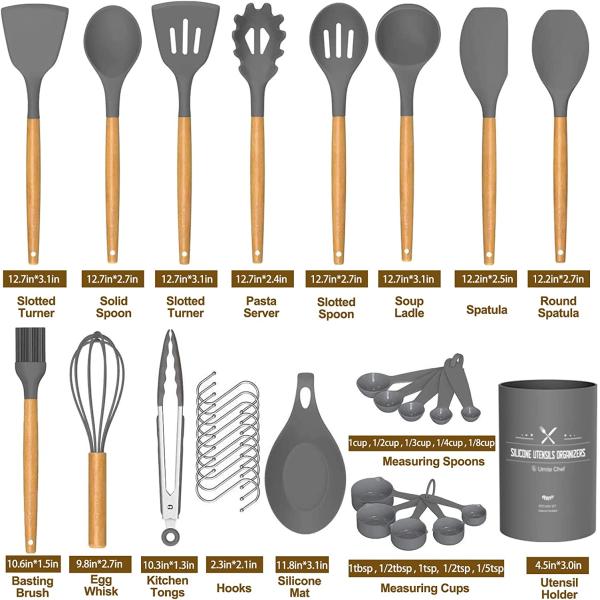 33 Piece Nonstick Cookware Set with Multicolor Frying Pans and Chinese Spatula Spoon