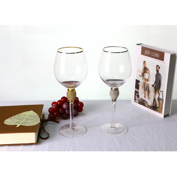 Hand Blown 20Oz Lead Free Crystal Wine Glasses Gold Rim Diamond Decoration