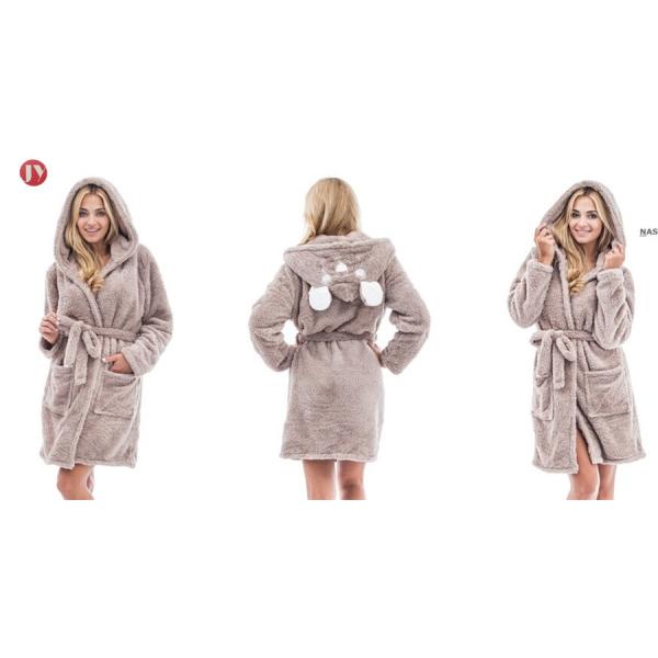 Custom Design Luxury Adult Unisex Long Hooded Shu Velveteen Robe. bear hooded Bathrobe For Sale