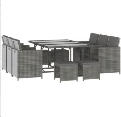 Rattan Wicker mesa de jantar mobiliário conjunto de salão de metal espreguiçadeira sofá de apoio de pés otomano 11pcs