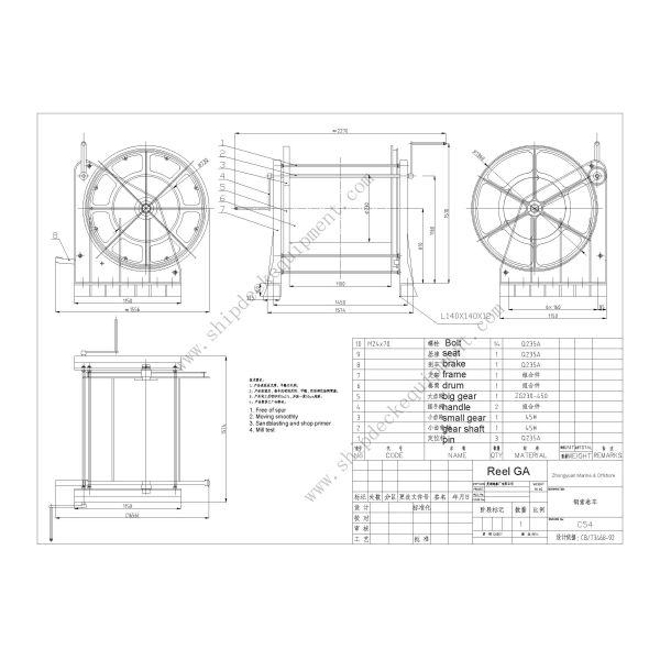 56mm Two-Handle Steel Wire Rope Reel with Brake | Large-Diameter Wire Rope Storage on Ship Deck
