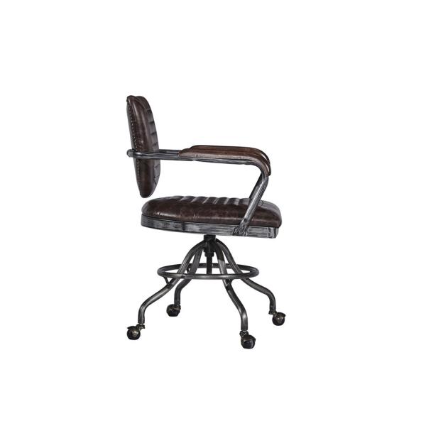 Matt Iron Frame Dark Brown Leather Office Swivel Chairs With Arms Deep Buttoned Back