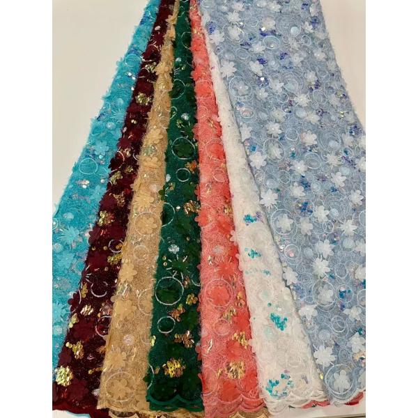 Supoo 3D flowers lace embroidery french lace with sequins wedding bridal dress