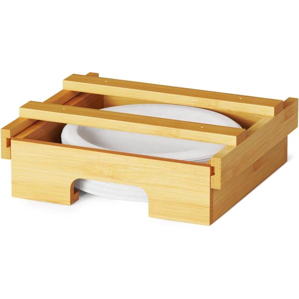 Solid Wood Structure Bamboo Wooden Paper Plate Holder Dispenser with Glossy Lamination