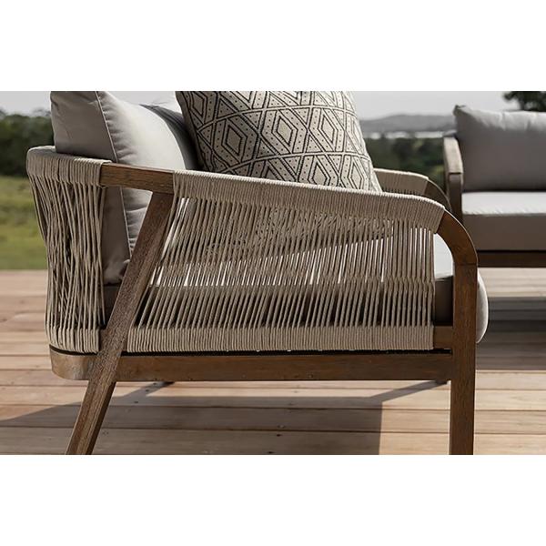 Rope Weave Sofa Patio Set AJUNION Teak Wood Frame Outdoor Furniture for Beach Gardens