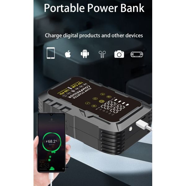 Portable Car Jump Starter With 150PSI Air Compressor And Faster Charging Power Bank