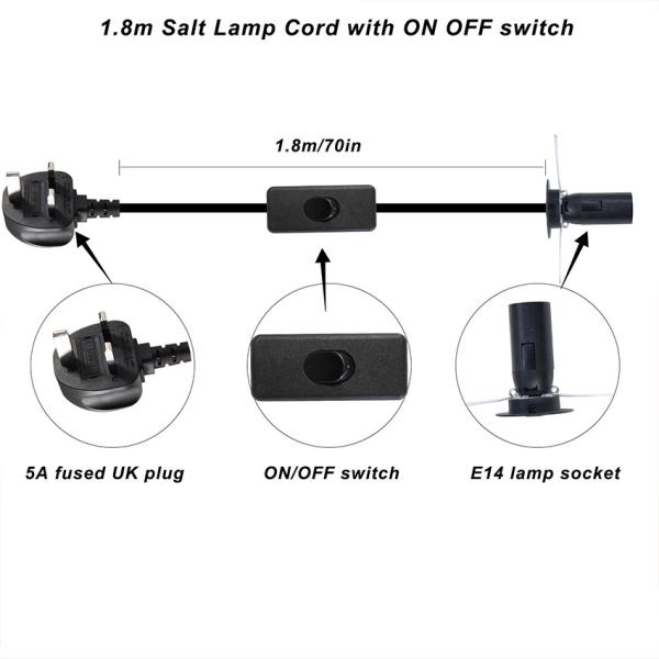 UK Plug E14 Salt Lamp Power Cord com 303 Switch 1.2M