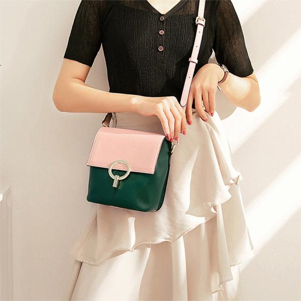 Head Layer Leather Female Crossbody Bags 26cm Colorful Strap Bucket Bag