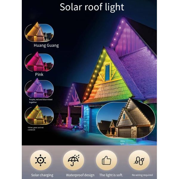 Intelligent color light wiring free solar eave light 10 meters 20 lamp set with built-in lithium battery
