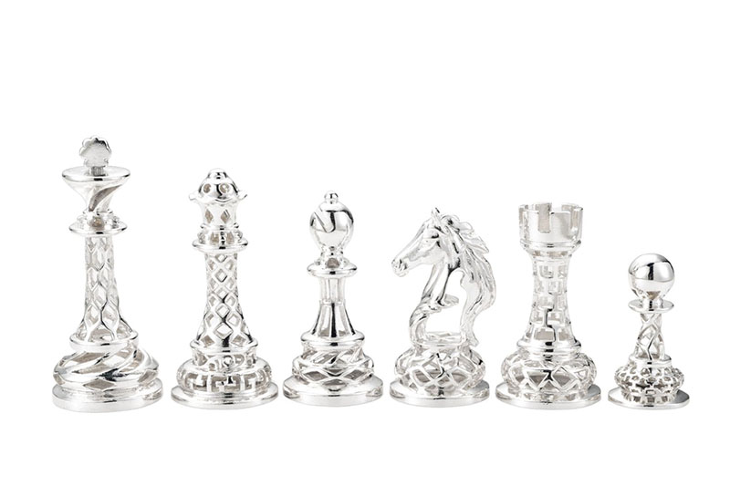 Antique Bronze & Silver Hollow Carved Brass Chess Set for Luxury Tabletop Decor and Tournament Play