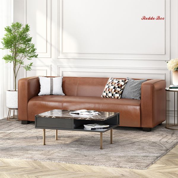 Modern 3-Seat Sofa Large Couch for Living Room, Leather Sofa with Deep Cushions