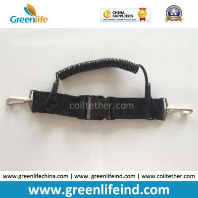 Black Bungee Spiral Cord Lanyard with Heavy Webbing Safety Belt