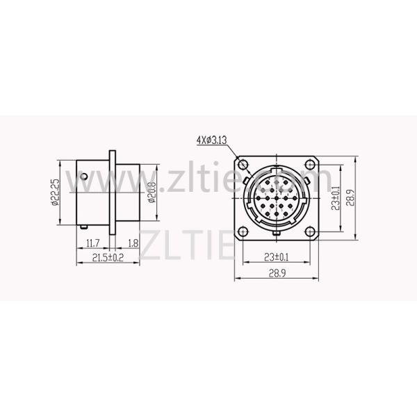 MS3112E14-19P MIL-DTL-26482 Series 1 Connector, Box Mounting Receptacle, 14-19, Pin Contacts
