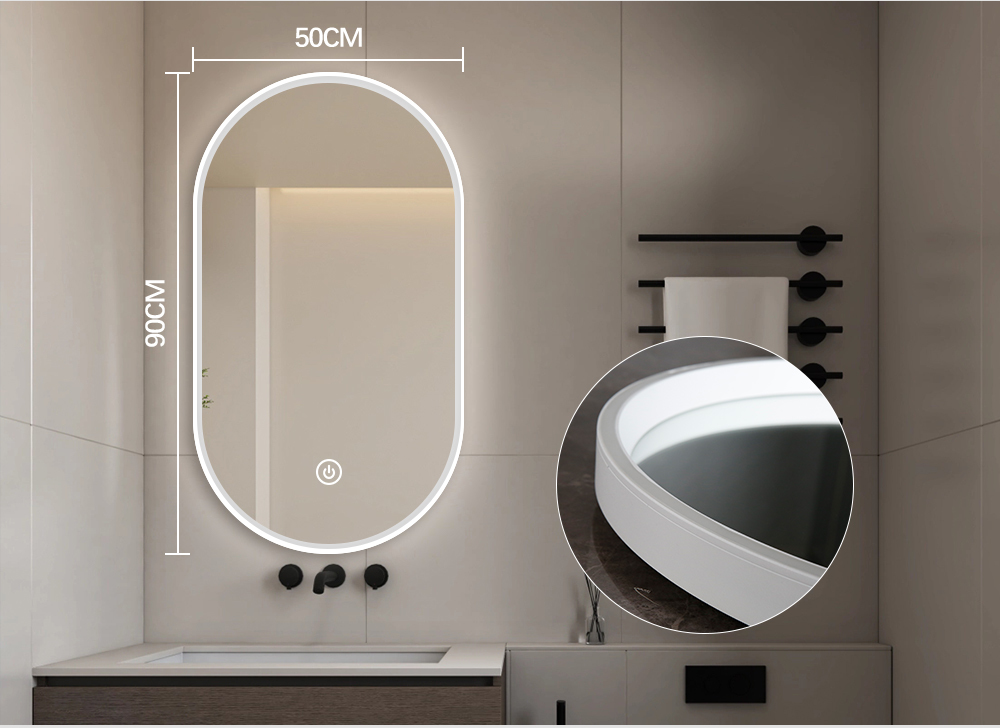 Integrated White Aluminum Frame Bathroom Led Mirror With Front Led And Antifog