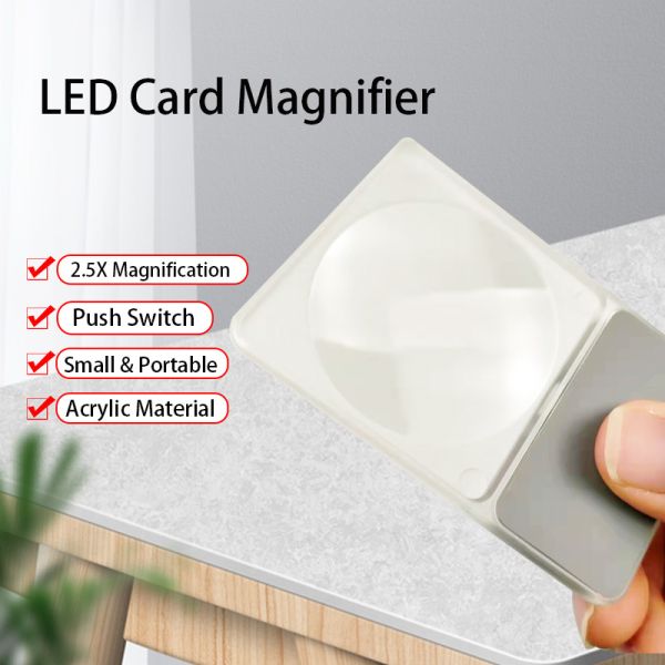 Mini LED Handheld Pocket Magnifier White Light CR2016 48mm HD Clarity PMMA Lens ABS Frame