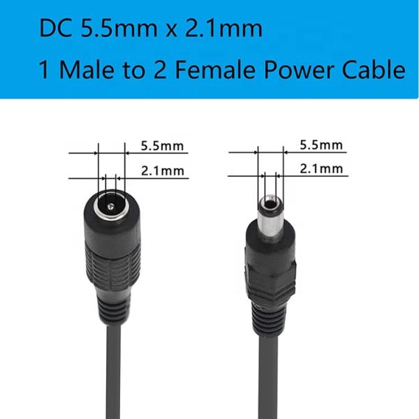 1 to 2 ways 1 Female to 2 Male 5.5x2.1 mm DC Power Supply Splitter Cable for CCTV Camera Led Strip